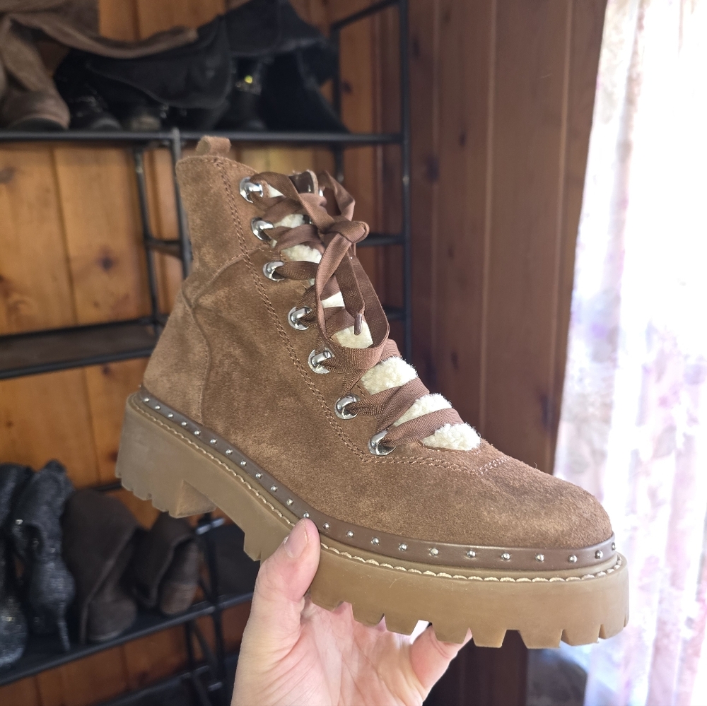 STEVE MADDEN Brown Cognac Suede Leather Lace Up Rainier Boots Size 8.5
